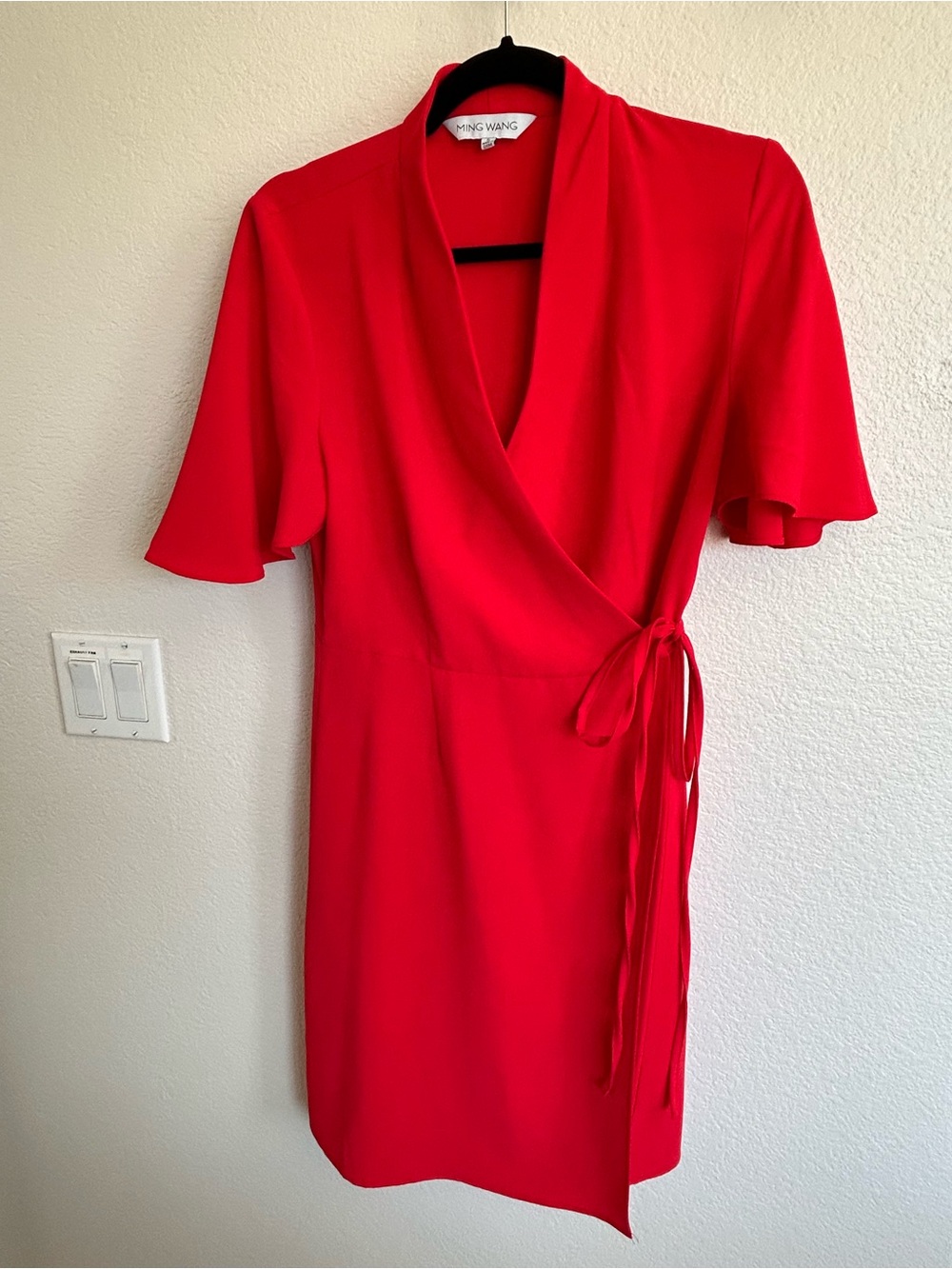 Ming Wang Vibrant Red Wrap-Style Dress with Tie